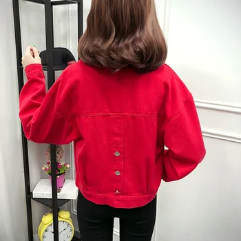 

Women Denim Jackets Candy Color 2020 Spring Autumn Streetwear Loose Coat For Women Coat Cowboy Short Tops Back Button Decor