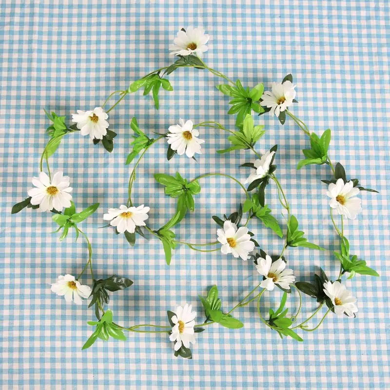 CHENCHENG, 2 шт., 240 см, искусственный цветок, Маргаритка, свадебная лоза, на стену, имитация листьев, ротанг, вечерние, для дома, сада, отеля, Декор - Цвет: White
