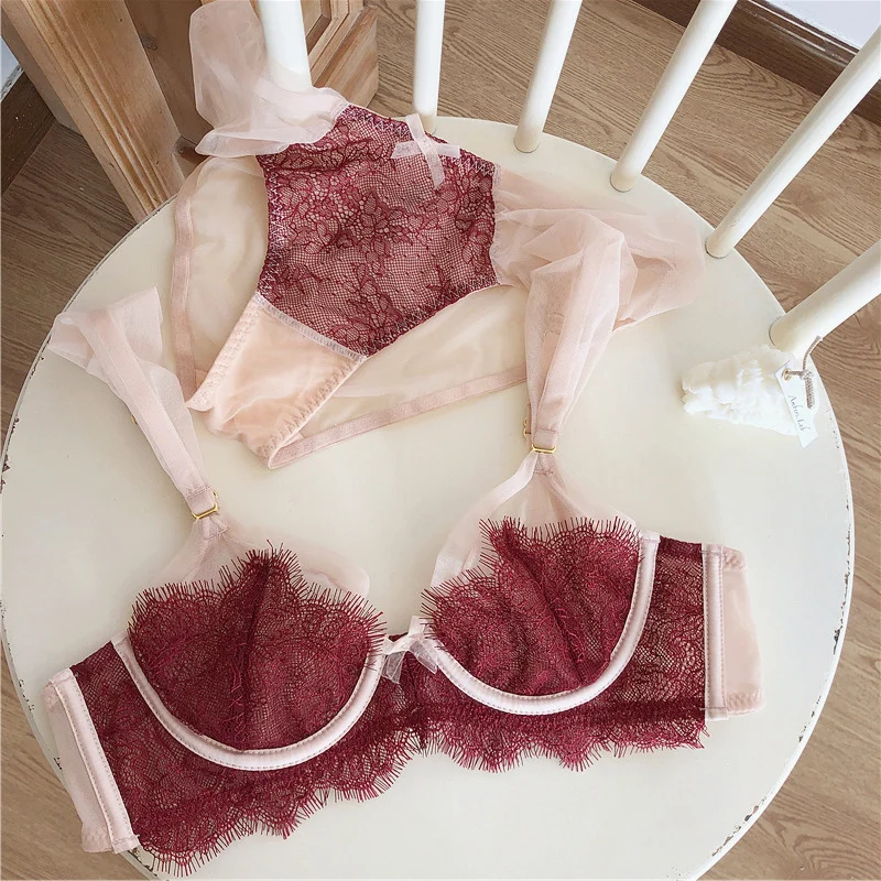 Женский комплект с бюстгальтером Lash Lace, сексуальное красное нижнее белье, пуш-ап, нижнее белье, CDE чашечки, большой размер, бюстгальтер и трусики, наборы бюстгальтеров для девочек, комплект с бюстгальтером и трусиками