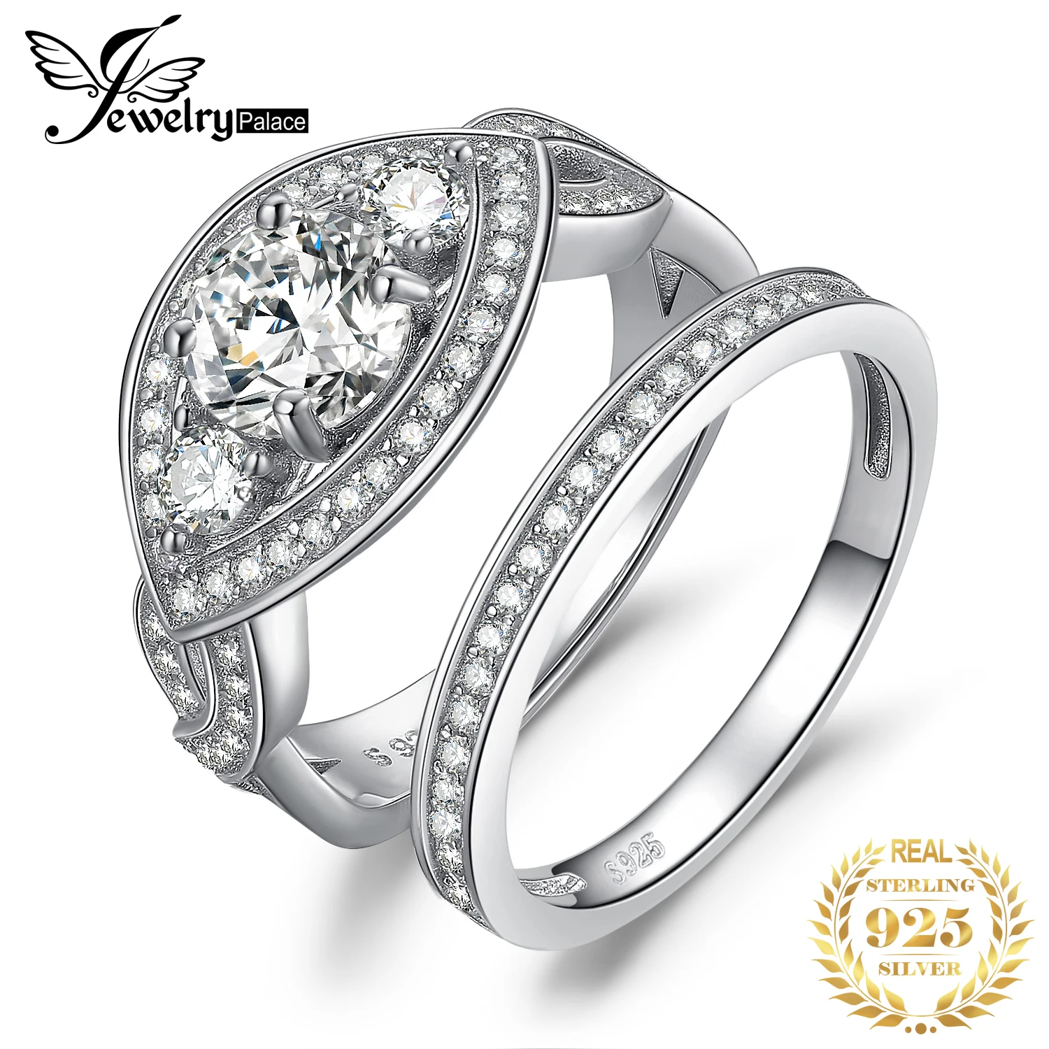 

JPalace Infinity CZ Engagement Ring Set 925 Sterling Silver Rings for Women Wedding Rings Bands Bridal Sets Silver 925 Jewelry