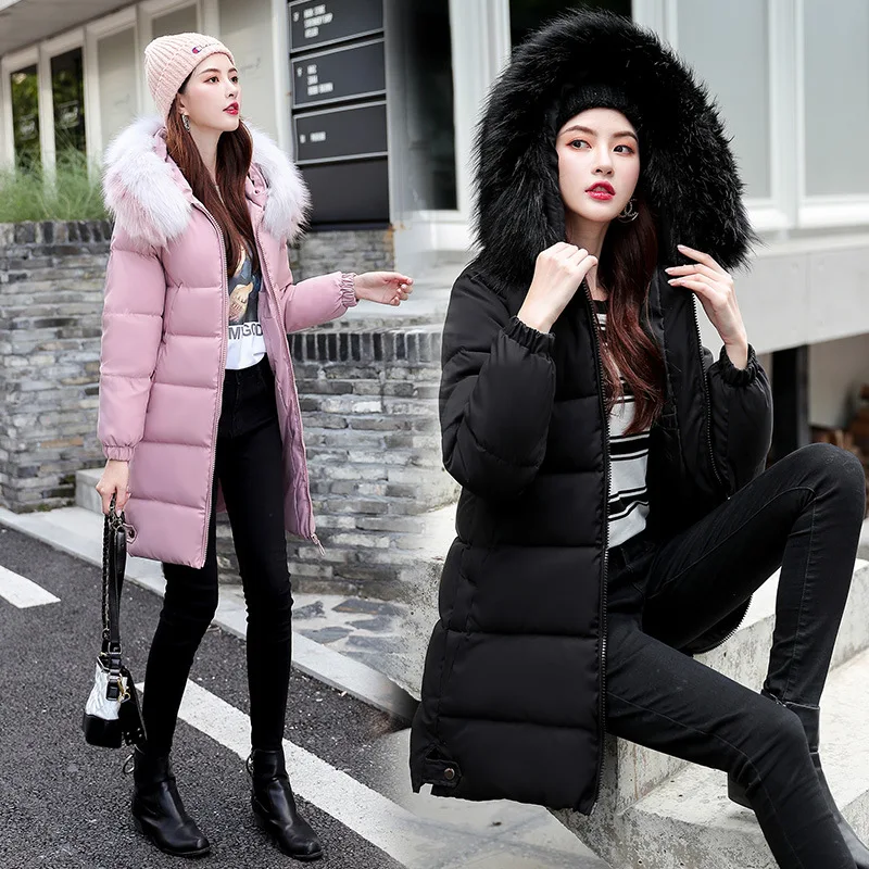 

High quality cotton clothes,Women In Slim Cotton Padded Clothes, Medium Long Large Wool Collar Cotton Padded Jacket