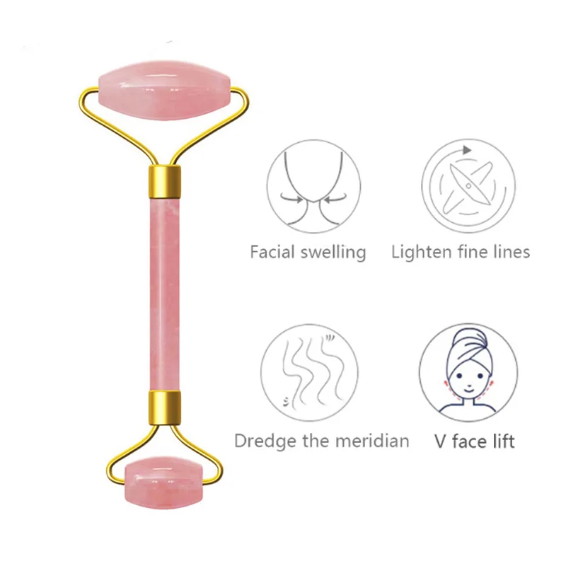 Натуральный нефритовый ролик, антивозрастной розовый КВАРЦЕВЫЙ ролик для похудения, массажер для лица, инструмент для лифтинга, массажный ролик для лица, для глаз, шеи