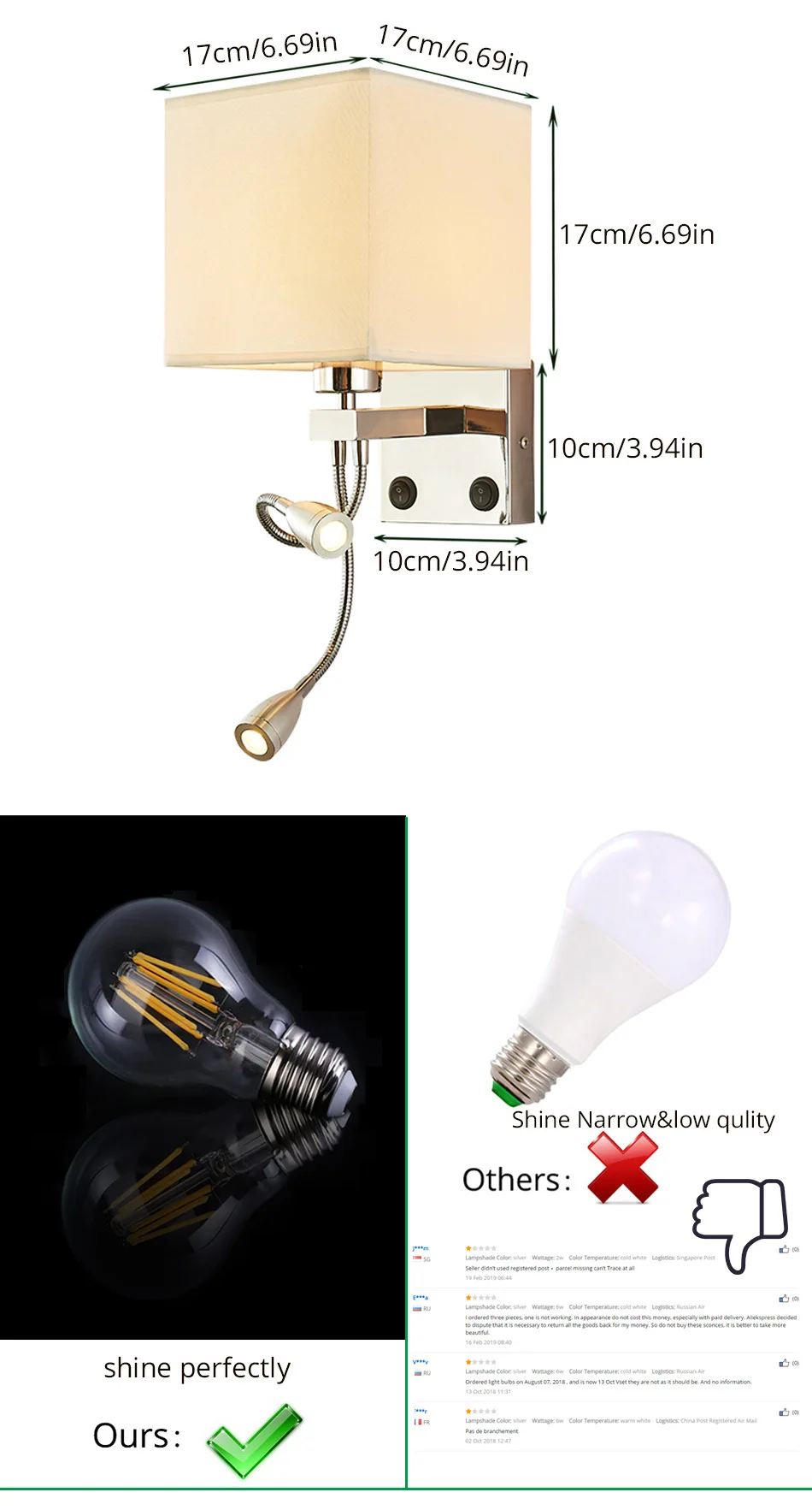 Wall Lamp Sconce Switch Stairs Light Luminaires Fixture E27 Bulb Bedroom Decor Bathroom Modern Bedside Lighting Wall Mounted (17)