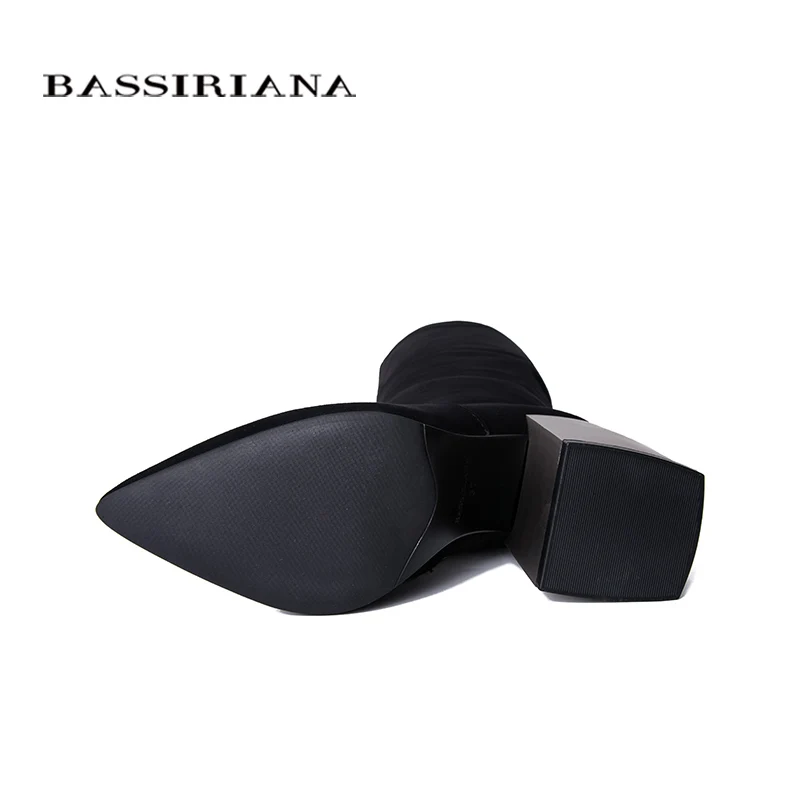 BASSIRIANA2019 новые женские зимние сапоги заостренные замшевые сапоги квадратные на высоком каблуке женские сапоги