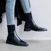 

Top Quality 2019 Luxury Knitting+Genuine Leather Retro Ankle Boots Booties Designers Women Woman Pump Wearing Pointed Toe