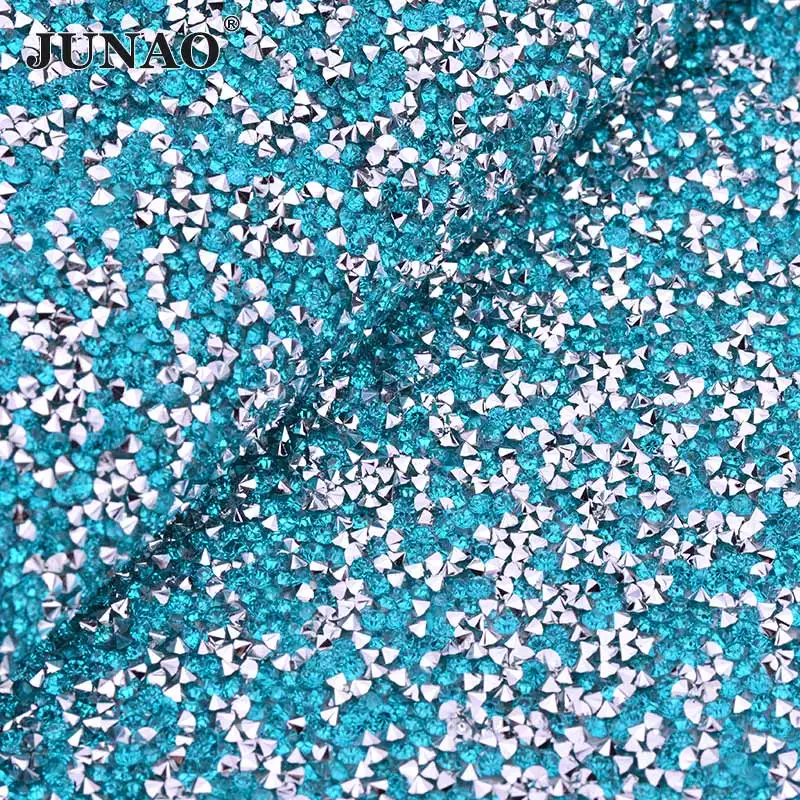 Silver Aquamarine JUNAO 24*40 см красочные исправление смолы горный хрусталь сетчатая лента Кристалл Ткань Отделка аппликация из страз окантовка для одежды ремесла - Цвет: Silver Aquamarine