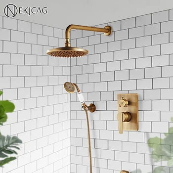 

Wall-Mounted Bathroom Rain Waterfall Shower Faucet Set Hidden Antique Spray Black Shower System Bathtub Shower Faucet Faucet