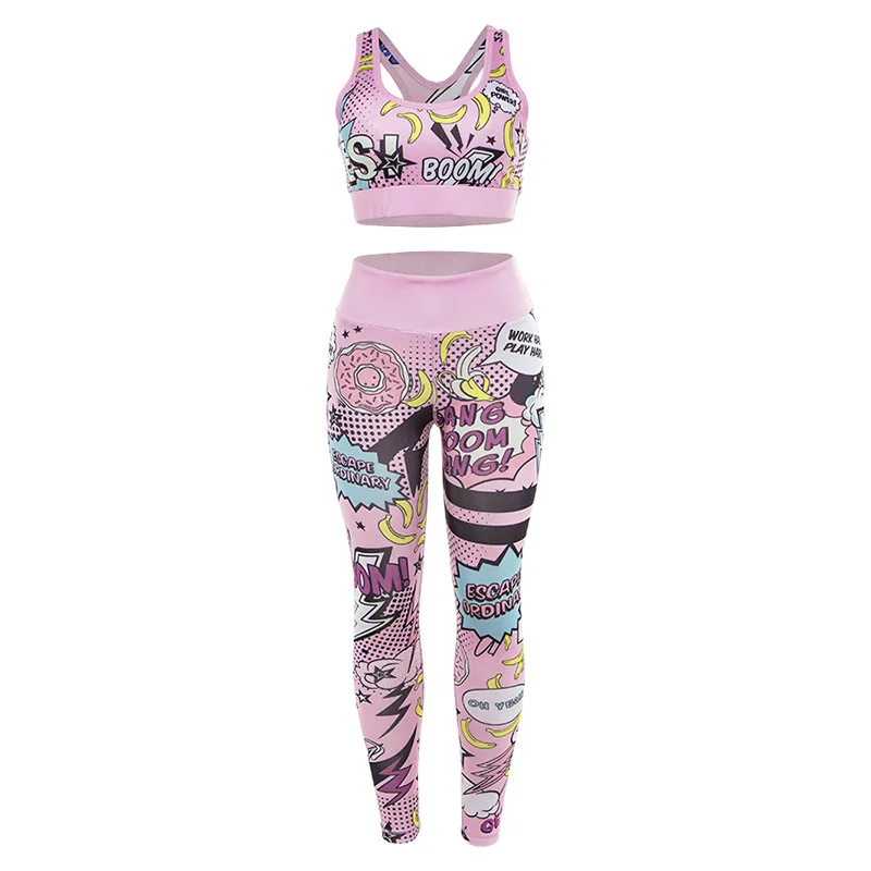 Набор для занятий йогой с мультяшным принтом, фитнес-бег женщины спорт ...