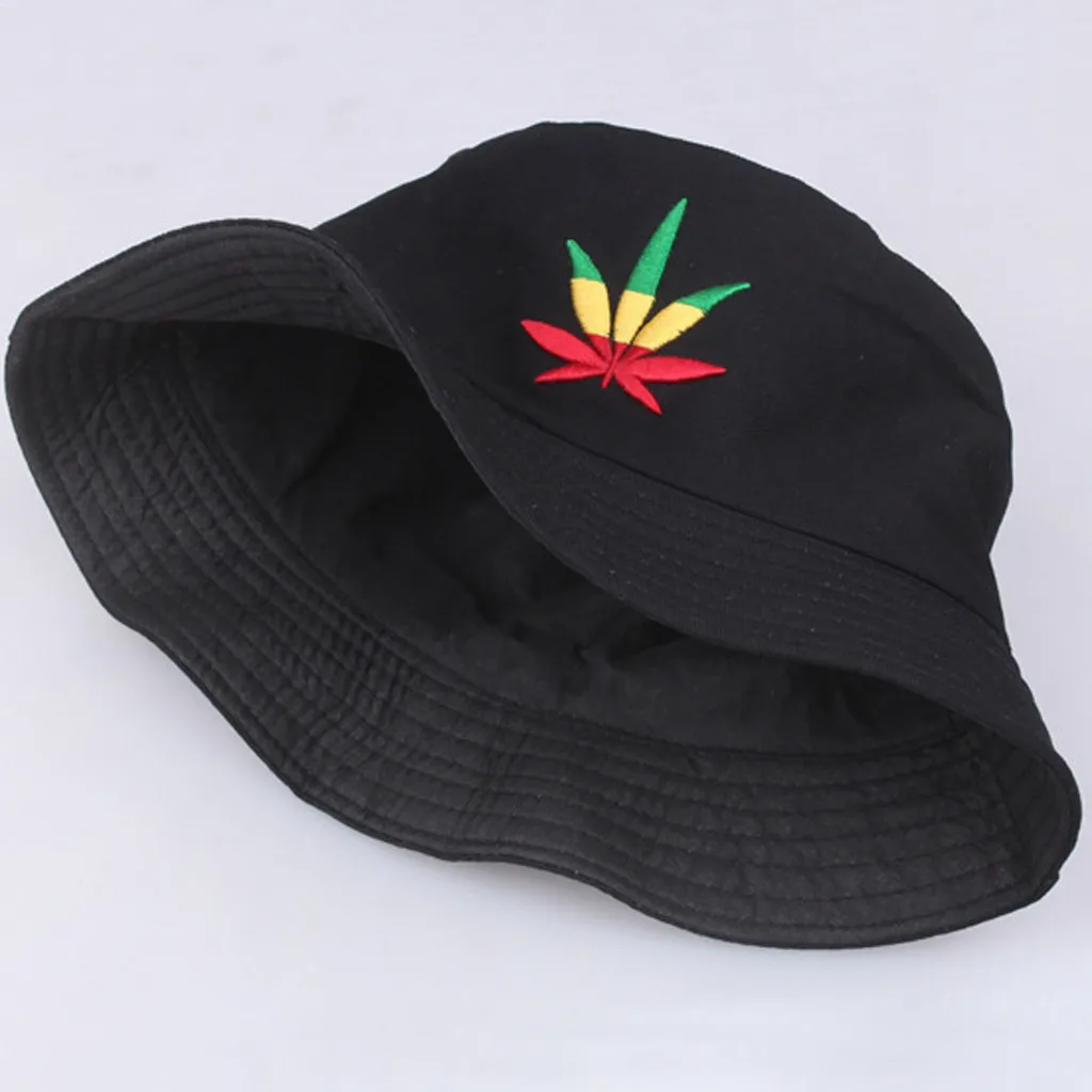 Для мужчин и женщин шляпа-ведро с листьями хип-хоп Рыбак Панамы вышивка хлопок открытый летний Повседневный Swag Боб козырек ковш шапки