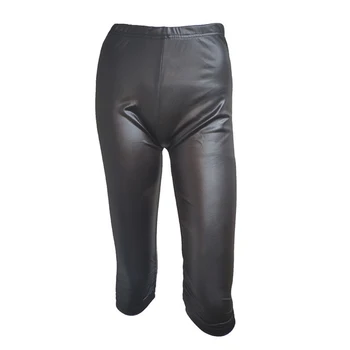 

Pu Leather Cropped Trousers Elastic Waist Women Solid Ladies Skinny Sliming Pants Seam Leather Pants Femme