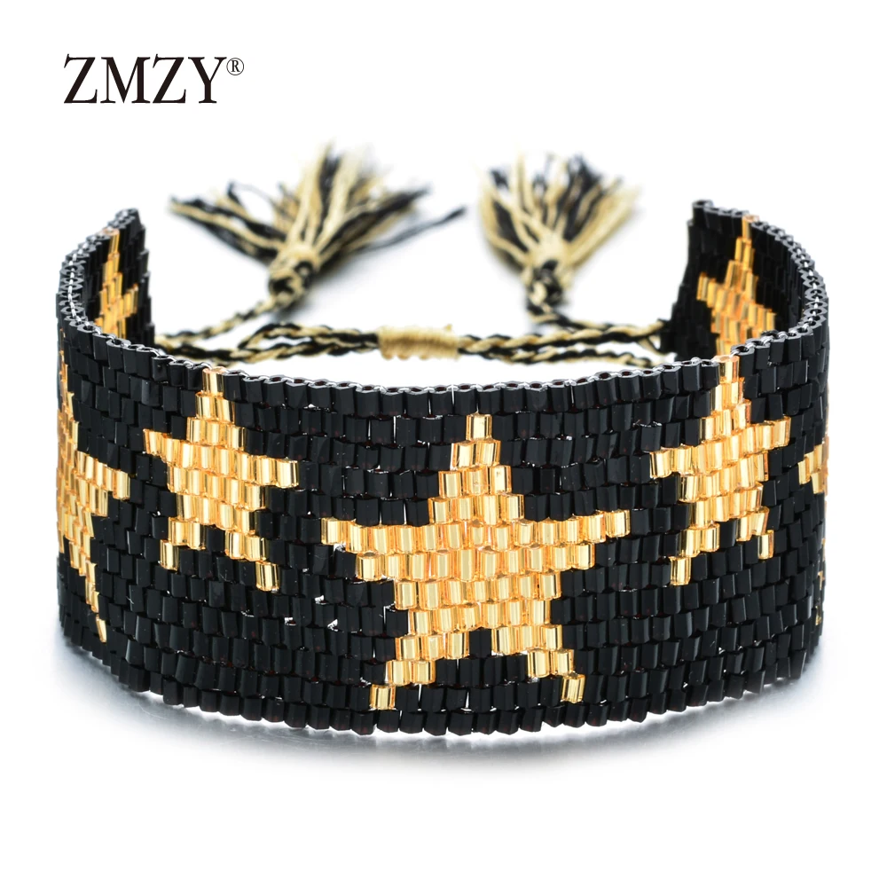 yellow-star ZMZY, новинка, ручная работа, слоистые бусины Miyuki, браслет с кисточкой, кристалл, браслеты с подвесками для женщин, девушек, мода, бохо, ювелирное изделие, подарок - Metal Color: yellow-star