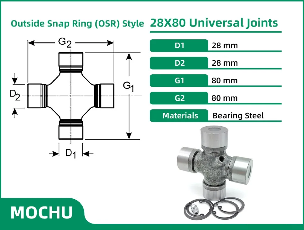 Description Picture 2 of item1pcs 28X80 MOCHU U-joints 28*80 UNIVERSAL JOINTS BEARING Outside Snap Ring Universal Joints Crucetas Joints de cardan