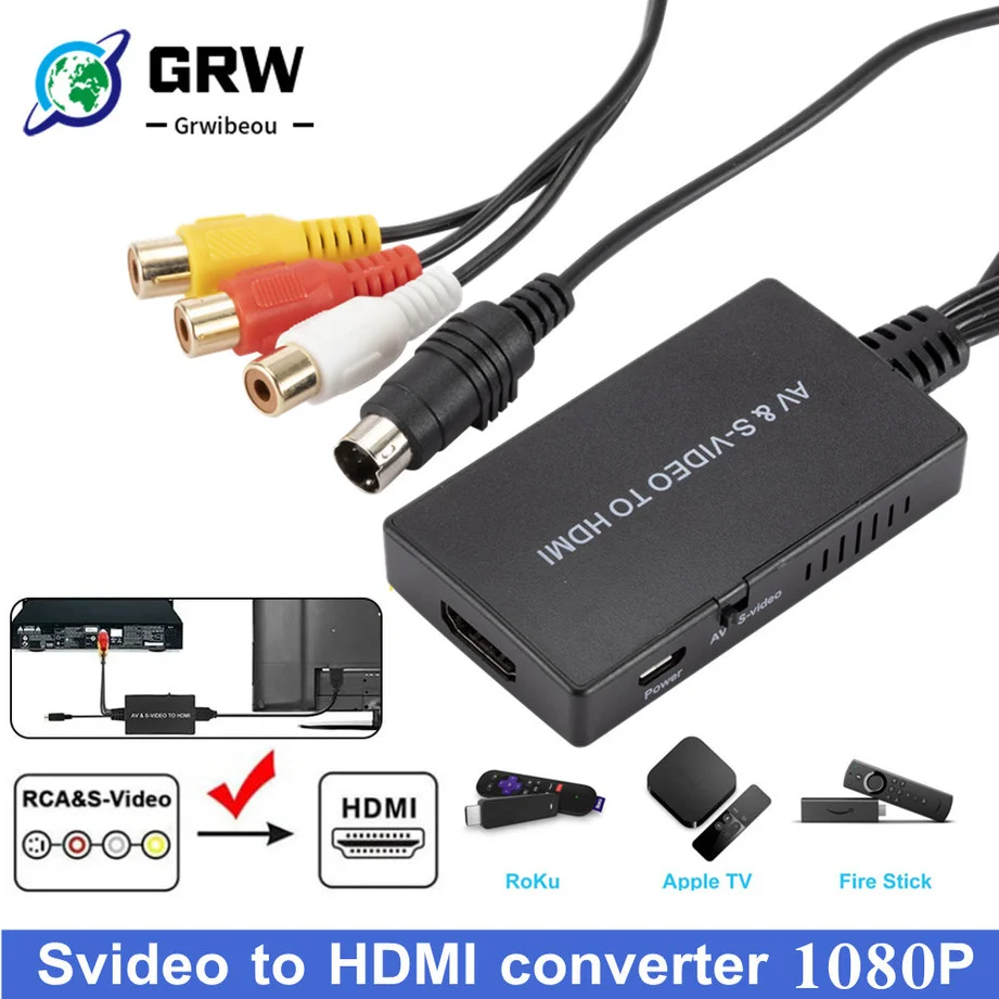 GRWIBEOU SVideo to HDMI Converter AV S-Video Audio Vdieo Adapter Support 1080P/ 720P Compatible with PS2/ PS3 | Электроника