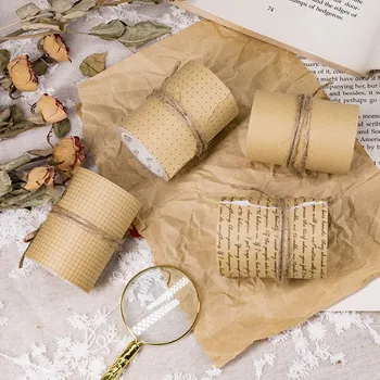 

Vintage English Letter Grid Kraft Paper Washi Tape Photo Album DIY Decorative Scrapbook Label Sticker Masking Tapes Stationery