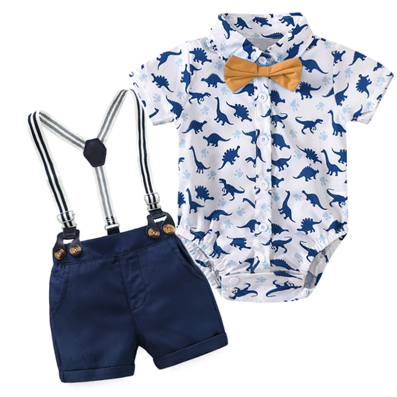 Vêtements pour bébé garçon avec béret, tenue pour nouveau-né de 0 à 3 mois,  combinaison imprimée dinosaure + jarretelles, short en coton, pour enfant -  AliExpress