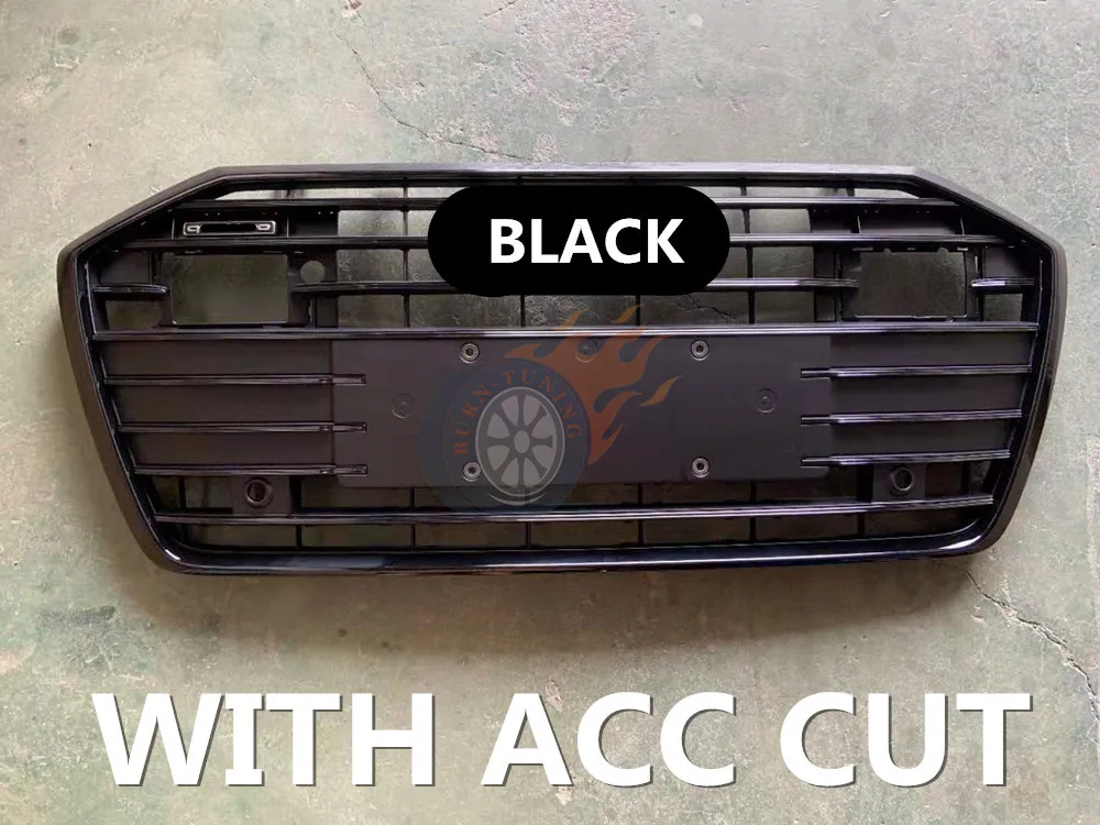 ACC AND BLACK RINGS Глянцевый черный для S6 стиль гриль для A6 A6L C8+ ABS спорт гриль бампер гоночный гриль с ACC Cut с Европейский держатель пластины - Цвет: ACC AND BLACK RINGS