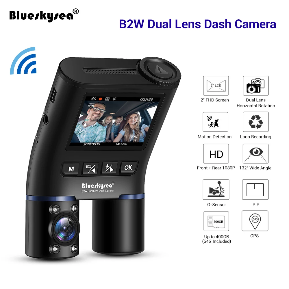 Blueskysea двойной объектив sony IMX307 4 ИК светодиодов B2W Dash Cam wifi камера Супер ночное