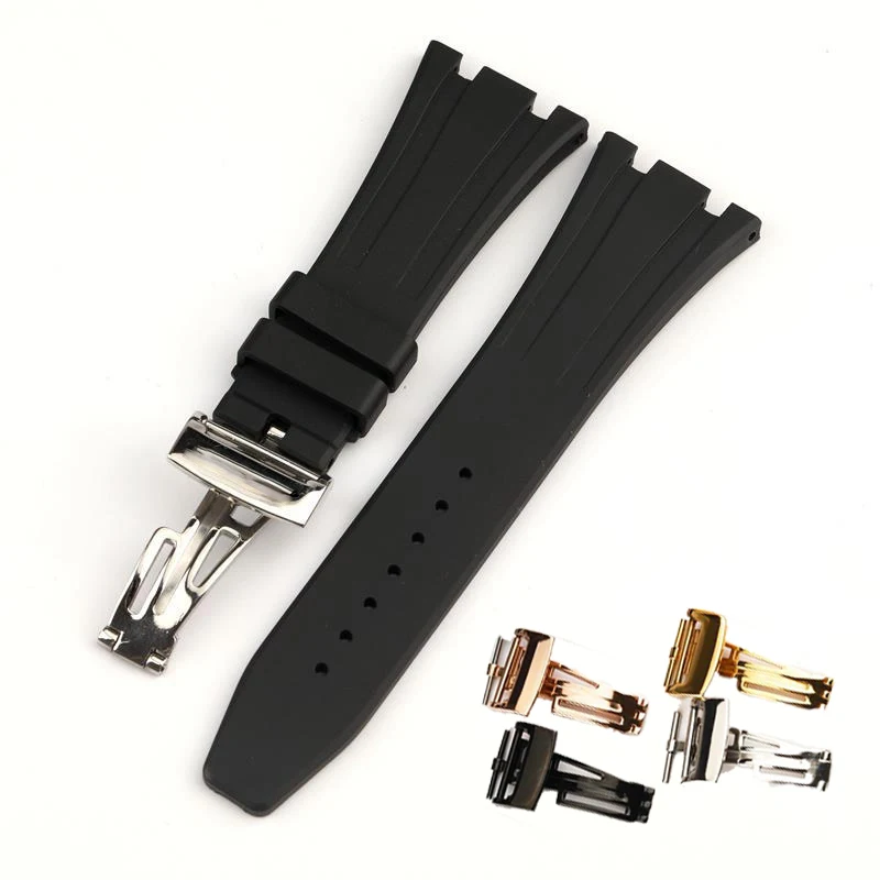 

Rolamy 28mm Waterproof Silicone Rubber Replacement Wrist Watchband Strap Belt With Buckle For ROYAL OAK OFFSHORE