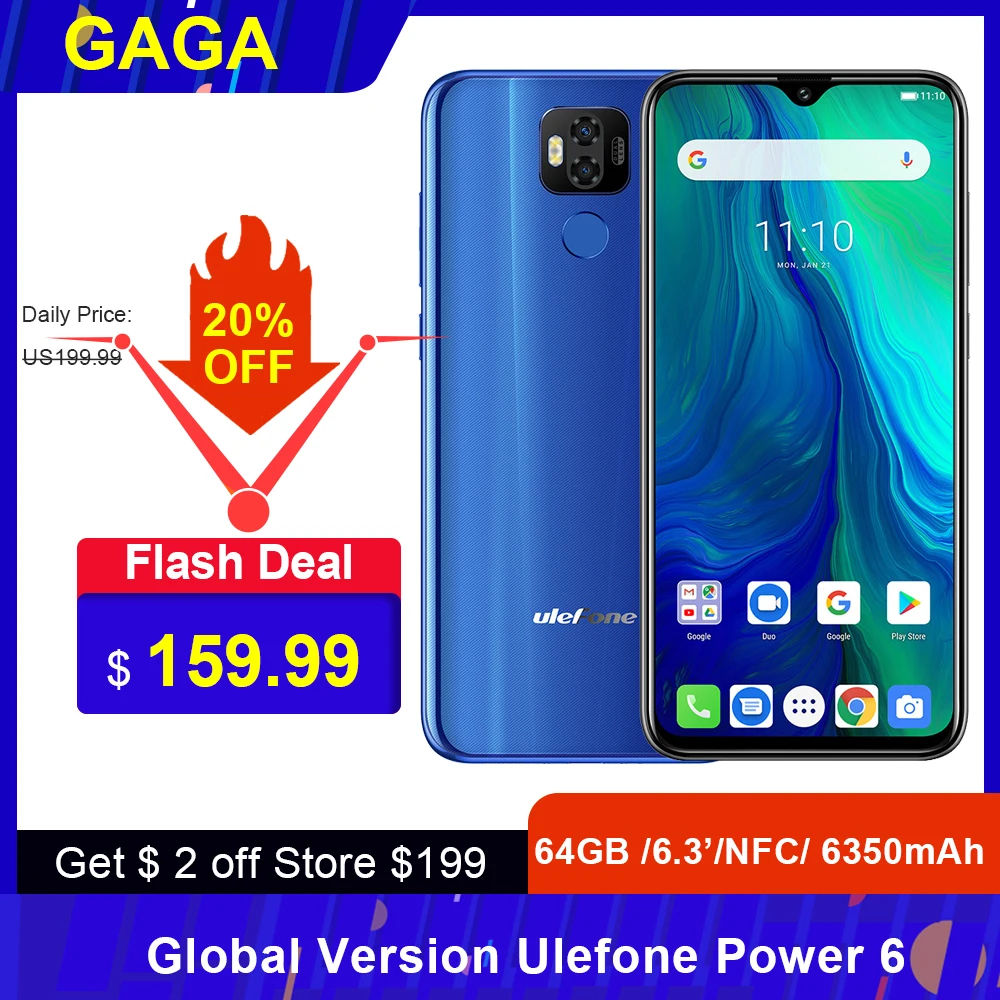 Смартфон Ulefone Power 6 на Android 6350 Helio P35 восемь ядер телефон с экраном 9 0 дюйма 4 Гб ОЗУ 64