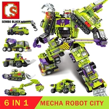 6in1 장난감 변환 로봇 도시 기술 빌딩 블록 로봇 액션 그림 벽돌 소년 생일 선물 SEMBO 생성자