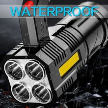 

New 4 LED+COB Flashlights USB Rechargeable Flashlight Spotlight Waterproof Torch Handheld Work Light with Built-in Battery