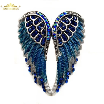 

Gothic Vintage AB Crystal Accent Enameled Metallic Blue Angle Wing Brooches Pins Art Nouveau Women Coat Gift Wrap Wing Jewelry