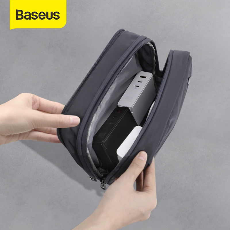 Baseus Waterproof Digital Pouch Cable Storage Bag Charger Wires Organizer Case Double Zipper Bag Travel Electronic Storage Bag