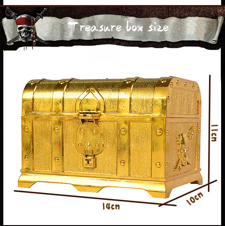 Детская пластиковая большая Пиратская Коробка С Сокровищами, золотые монеты, драгоценные камни и монеты, комбинированный костюм