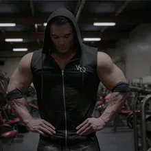Muscle Dr. Brothers Лето стиль мужской вязаный жилет без рукавов для бега тренировочный жилет с капюшоном для фитнеса