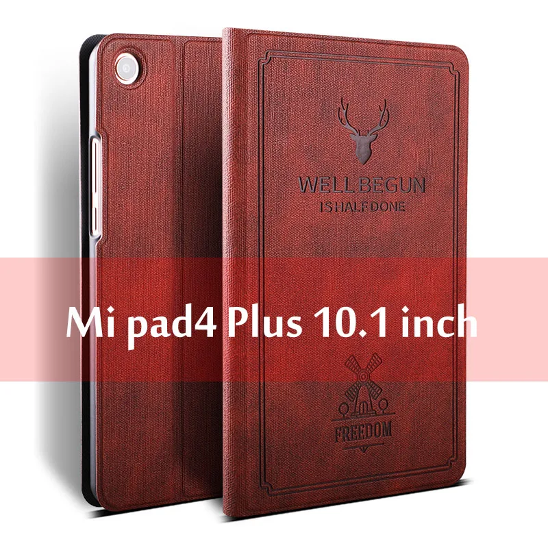 Wine red Чехол для Xiaomi Mi Pad 4 Plus, Ультратонкий чехол-книжка с откидной подставкой, умный чехол из искусственной кожи чехол для Xiaomi Mi Pad 4 Plus 10,1, чехол для планшета - Цвет: Wine red