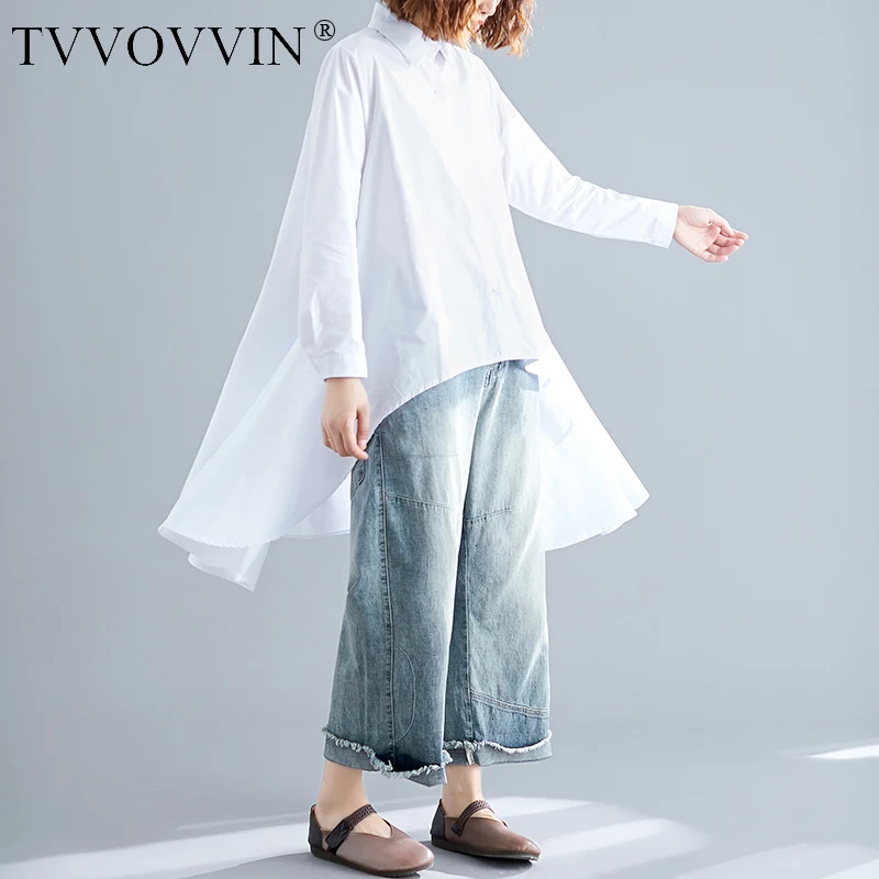 TVVOVVIN, весна-осень, новая модель, с отворотом, длинный рукав, сплошная, пэчворк, ассиметричный стиль, однобортный, Ретро стиль, рубашка для женщин, X106