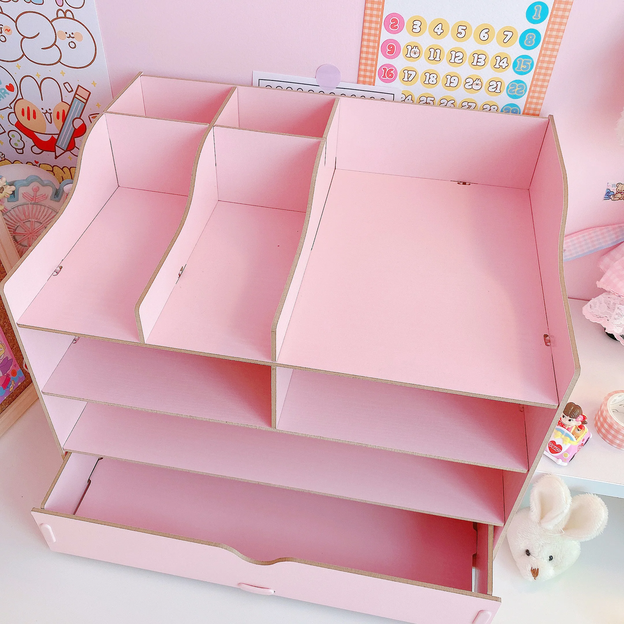  Wooden Cosmetic Makeup Organizer Book Holder Desk Stationery Storage Washi Tapes Collection Shelf R