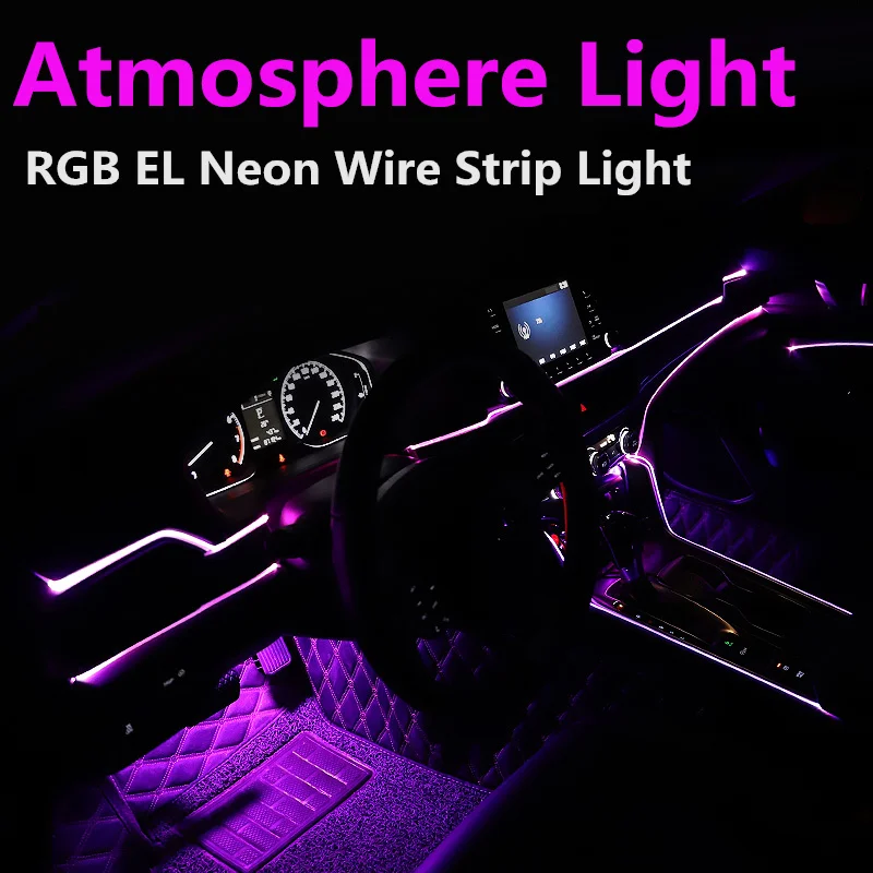  10 in 1 RGB LED 10M Car Interior Decorative Atmosphere Light Sound Active EL Neon Strip Lamp Multic - 4000324845930