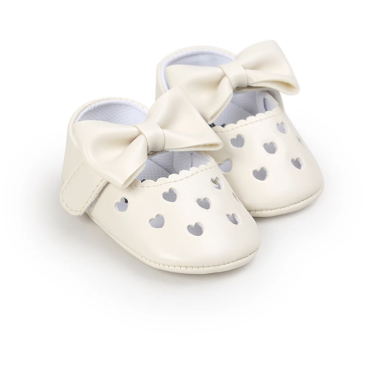Обувь для новорожденных девочек; модная обувь принцессы с милым бантом; однотонная обувь из искусственной кожи на мягкой нескользящей подошве; обувь для малышей - Цвет: Бежевый