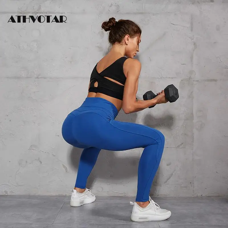 ATHVOTAR Sexy Print High Waist Polyester Leggings Slim Push Up Fitness Leggings Women Solid Color Casual Leggings
