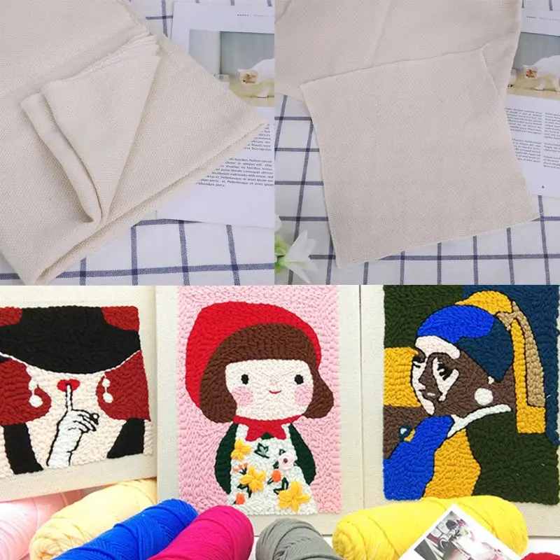 2X Handmade Cotton Yarn Monks Cloth Punch Needle DIY Embroidery Needlework  Fabric 67X50cm 
