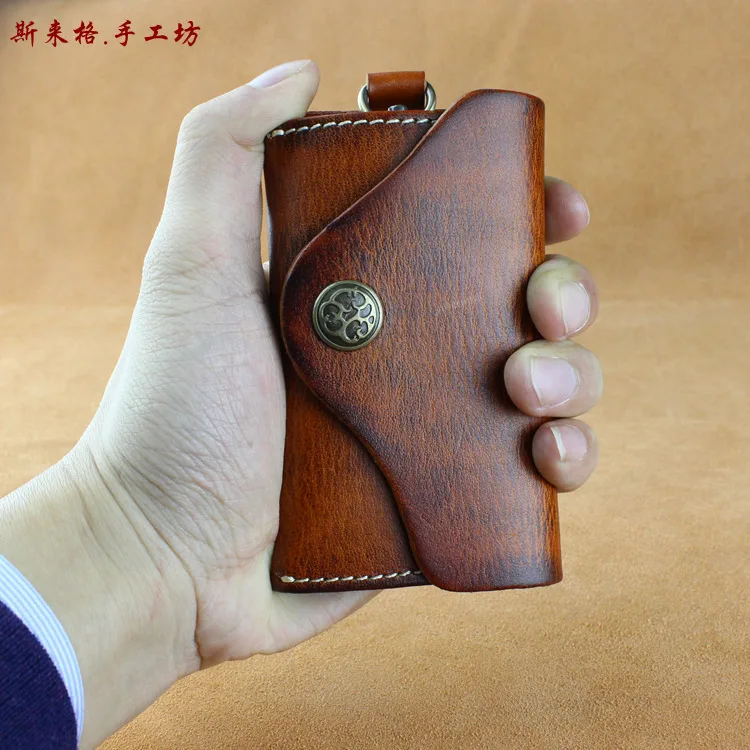 

Import shu gao pi Full-grain Leather Men And Women-with Card-Genuine Leather Car Key Handmade Wallet