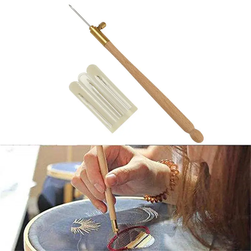 Looen набор крючков для вязания крючком с 3 иглами французский крючок деревянная ручка тамбур вышивка бисером обруч DIY плетение иглы Искусство ремесло