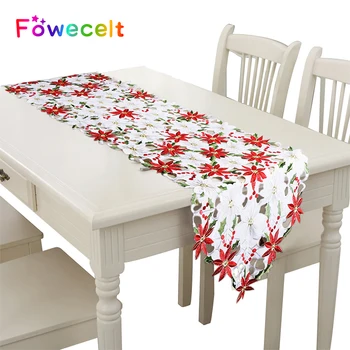 

Fowecelt Embroidered Table Runner Festive Christmas Decoration Table for Lunch for Wedding Decoration White Table Centerpieces