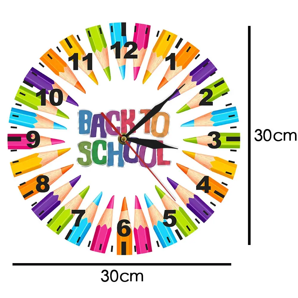 Цветные карандаши для школы, декоративные часы для школы, цветные карандаши, круглые часы, бесшумные настенные часы