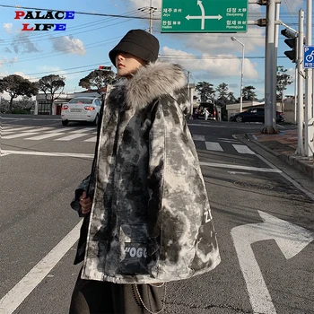 

Men Streetwear Winter Bomber Camo jacket Hooded Winter Warm Thick Jackets Outerwear Hip Hop Fur Collar Streetwear Oversize