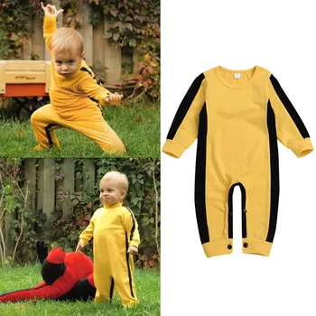 

Toddler infant baby girl boy classic jumpsuit yellow romper long sleeve newborn chinese kung fuclothing