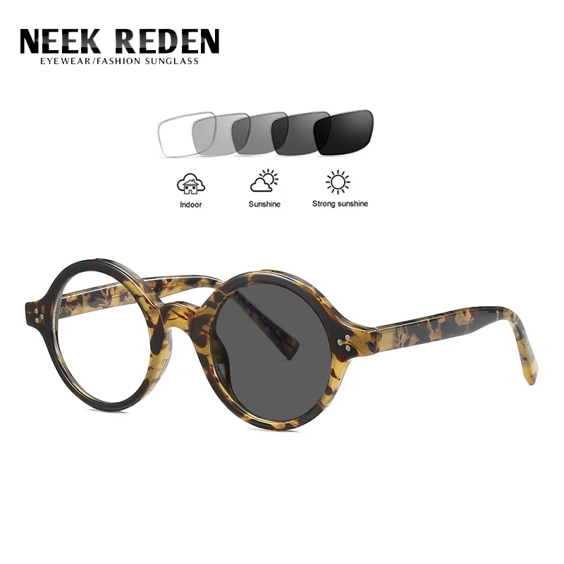 

Round Leopard Photochromic Reading Sunglasses Retro Women Anti Blue Rays Resin Reader Glasses With Diopter 0 +0.5 +1.0 +2.25