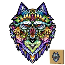 Puzzle en bois coloré en forme d'animal, loup, jouet suspendu au mur, motif irrégulier, cadeau pour enfants A4A5, 100 pièces, nouvelle collection