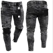 

NEW Fashion Streetwear Men Jeans Vintage Blue Color Thin Destroyed Ripped Jeans Broken Punk Pants Homme Hip Hop Jeans Men