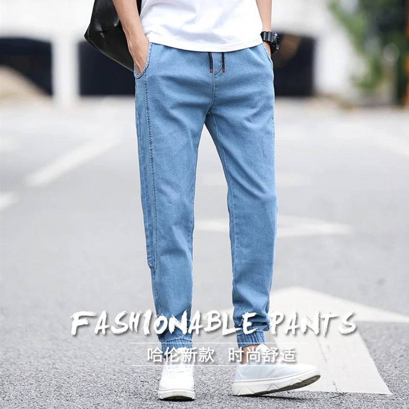Billige BINHIIRO Sommer Männer der Jeans einfarbig Lose Klassische Casual Jeans Männer Gerade Dünne Mode Strahl fuß Denim Hosen männlichen k606