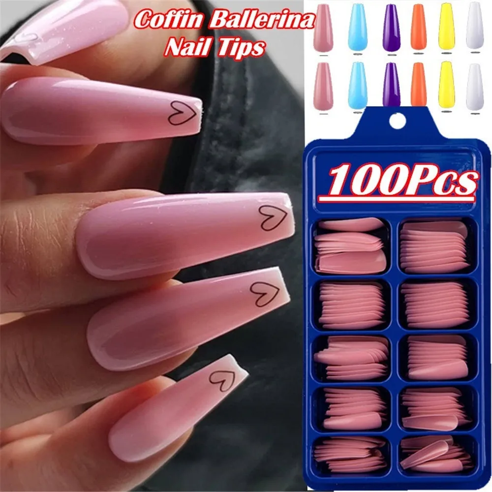 False-Nail-Tips Ballerina Candy-Color Manicure-Tools Matte Full-Cover for Extension 100pcs/Set