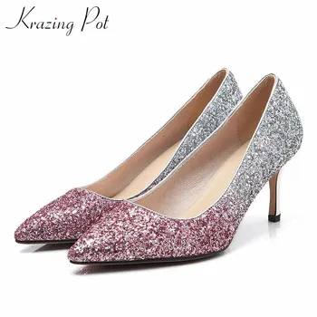 

Krazing pot Princess style gorgeous shiny pointed toe stiletto high heels women slip on elegant sweet party wedding pumps L18