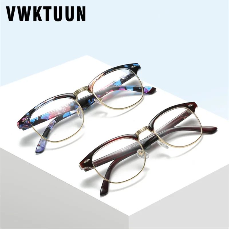 VWKTUUN полурамки Oculos очки оправа для женщин и мужчин очки Оптические очки оправа с заклепками оправы для очков женские поддельные очки