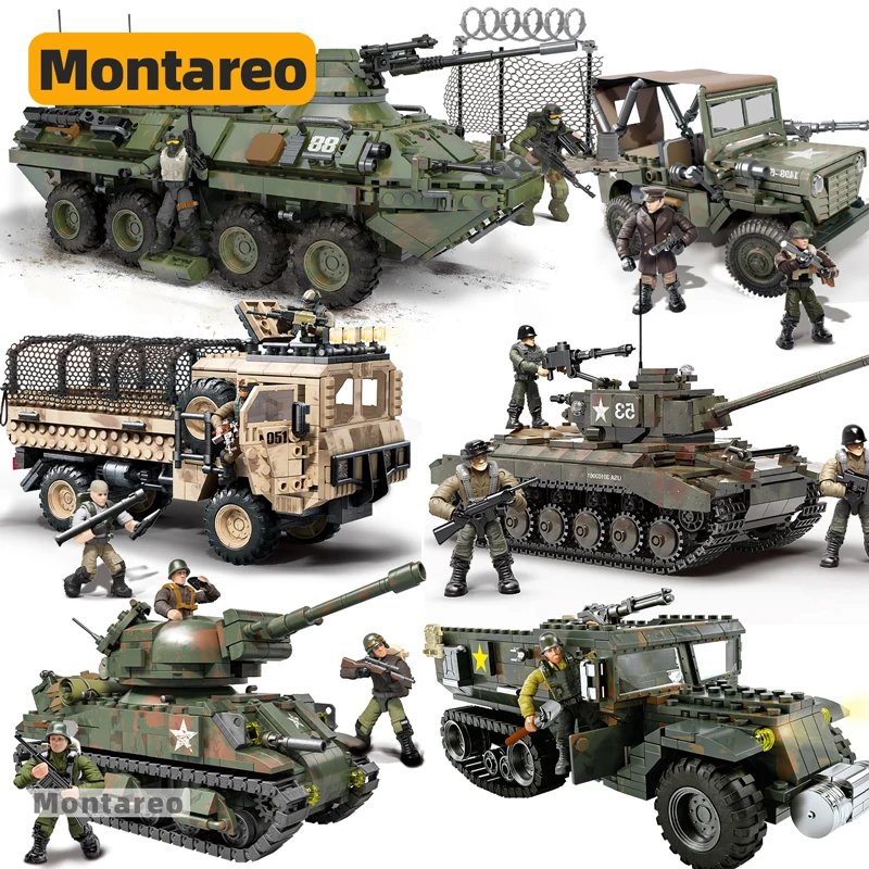 Модель грузовика MOC WW2 военный автомобиль Страйкер M26 M4 Танк полугусеничный